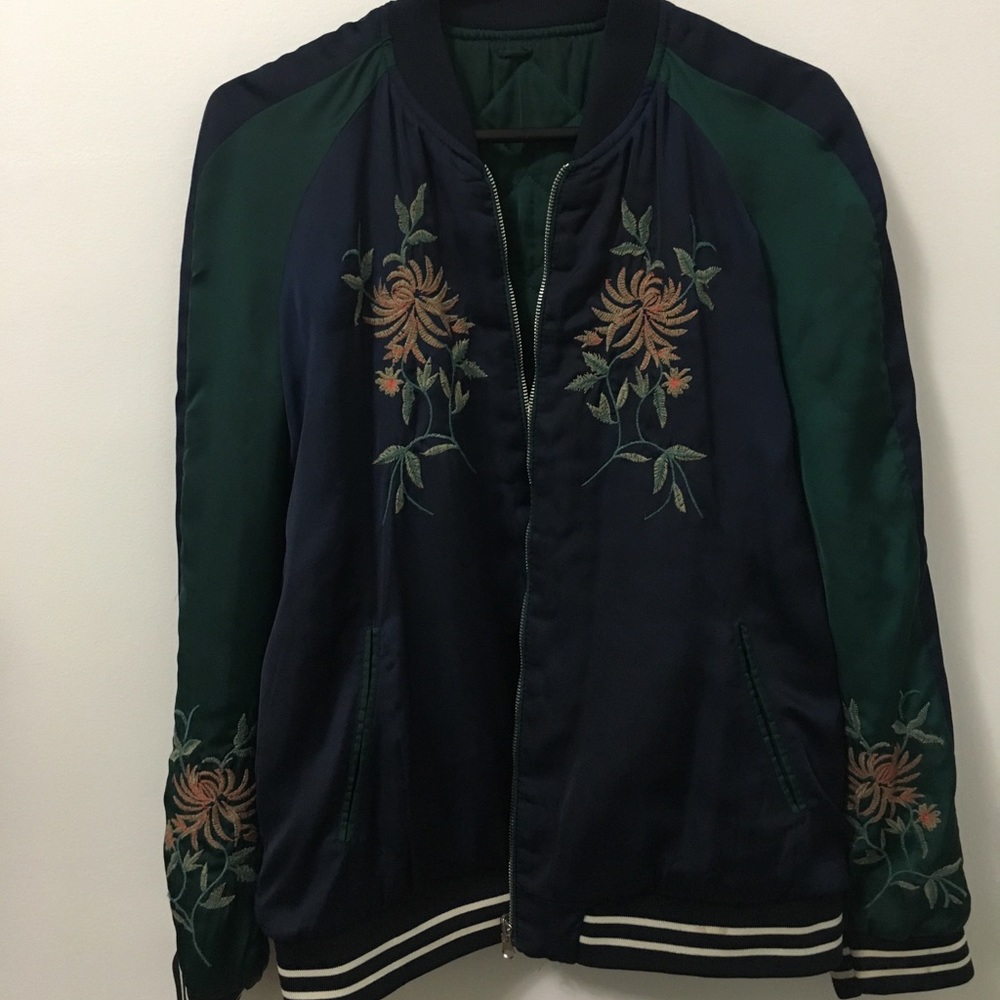 Forever 21 Silk Embroidered Bomber Jacket
